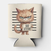 Bad Attitation Cat Mugshot おもしろい - Felineデザイン 缶クーラー (正面)