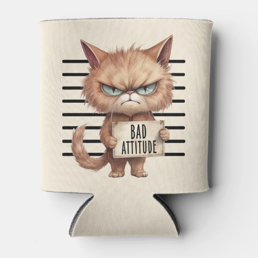 Bad Attitation Cat Mugshot おもしろい - Felineデザイン 缶クーラー (正面)
