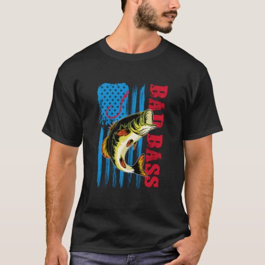 Bad Bass フラッグ フィッシング Tシャツ (正面)
