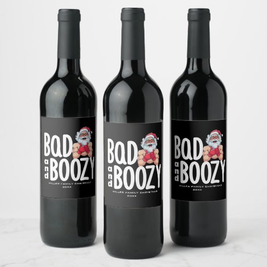 Bad & Boozy Wine Label - Custom Christmas Gift ワインラベル (ボトル)