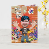 Bad Boy 40thメンズ誕生日おもしろい顔切り出し カード (黄色い花)