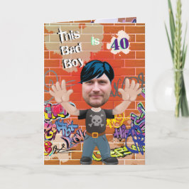 Bad Boy 40thメンズ誕生日おもしろい顔切り出し カード