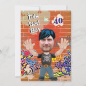 Bad Boy 40thメンズ誕生日おもしろい顔切り出し 招待状 (正面)