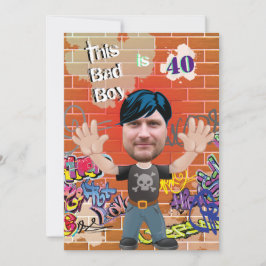 Bad Boy 40thメンズ誕生日おもしろい顔切り出し 招待状