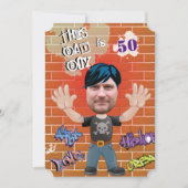 Bad Boy 50thメンズ誕生日おもしろい顔切り出し 招待状 (正面)