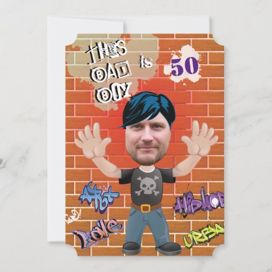 Bad Boy 50thメンズ誕生日おもしろい顔切り出し 招待状 (正面)