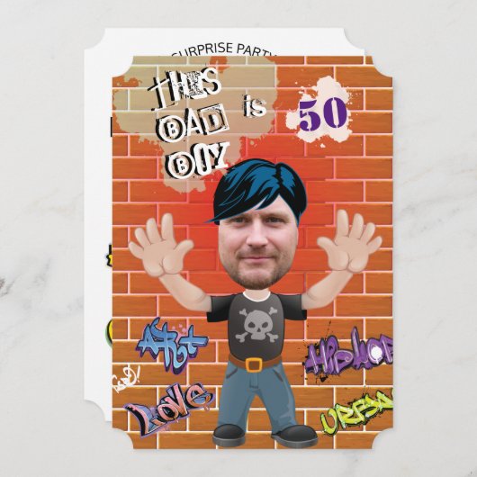 Bad Boy 50thメンズ誕生日おもしろい顔切り出し 招待状 (正面/裏面)