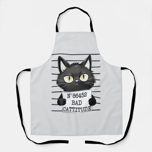 Bad Cattitude - Black Cat Mugshot エプロン (正面)