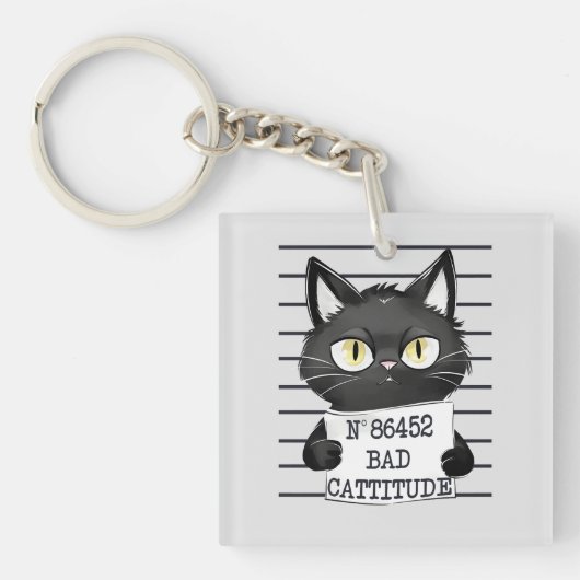 Bad Cattitude - Black Cat Mugshot キーホルダー (正面)
