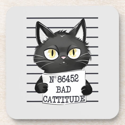 Bad Cattitude - Black Cat Mugshot コースター (正面)