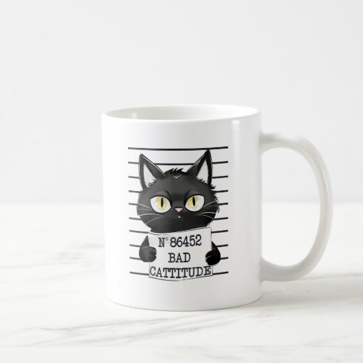 Bad Cattitude - Black Cat Mugshot コーヒーマグカップ (右)