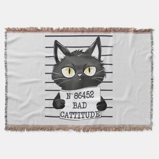 Bad Cattitude - Black Cat Mugshot スローブランケット (正面)