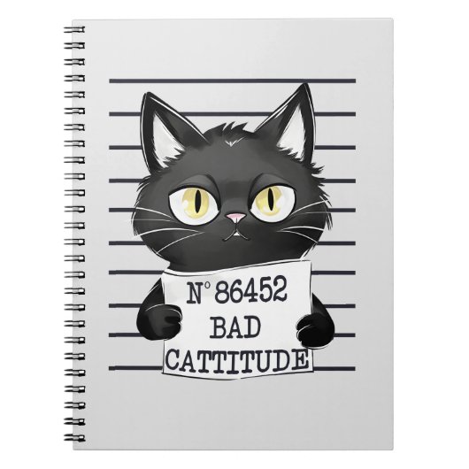 Bad Cattitude - Black Cat Mugshot ノートブック (正面)