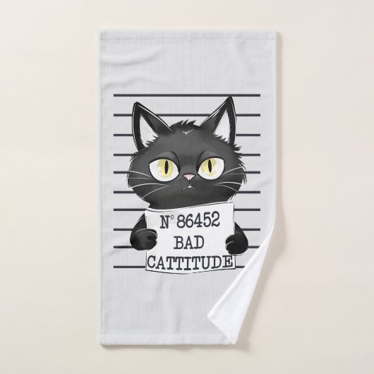 Bad Cattitude - Black Cat Mugshot バスタオルセット (ハンドタオル)