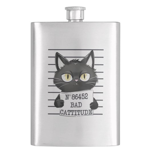 Bad Cattitude - Black Cat Mugshot フラスク (正面)