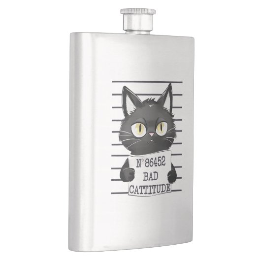 Bad Cattitude - Black Cat Mugshot フラスク (右)