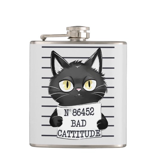 Bad Cattitude - Black Cat Mugshot フラスク (正面)