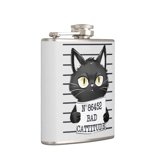 Bad Cattitude - Black Cat Mugshot フラスク (右)
