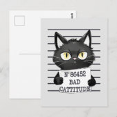 Bad Cattitude - Black Cat Mugshot ポストカード (正面/裏面)