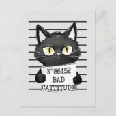 Bad Cattitude - Black Cat Mugshot ポストカード (正面)