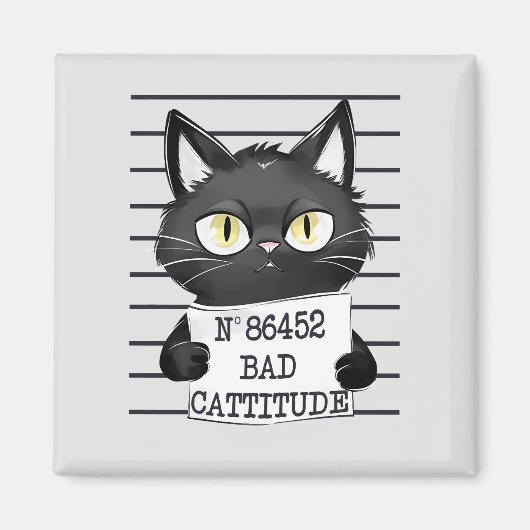 Bad Cattitude - Black Cat Mugshot マグネット (正面)