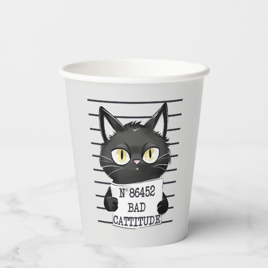 Bad Cattitude - Black Cat Mugshot 紙コップ (裏面)