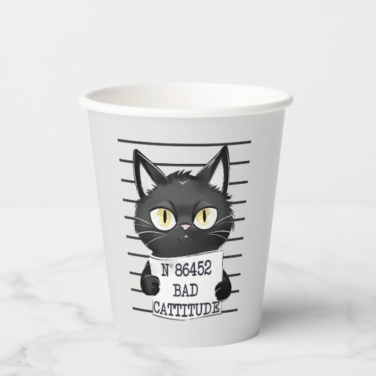 Bad Cattitude - Black Cat Mugshot 紙コップ (正面)