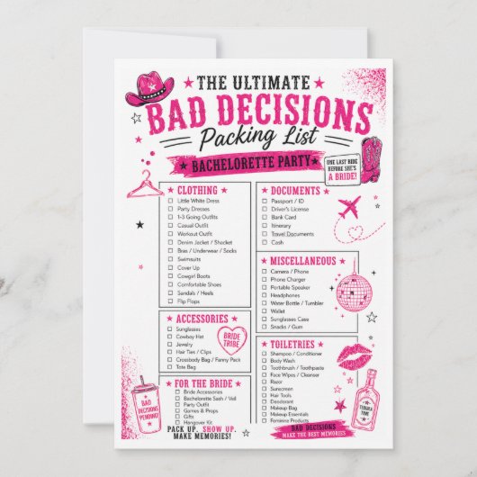 Bad Decisions Bachelorette Packing List (正面)
