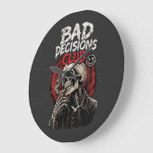 Bad Decisions Club Skeleton in Leather Jacket  ラージ壁時計 (傾斜)