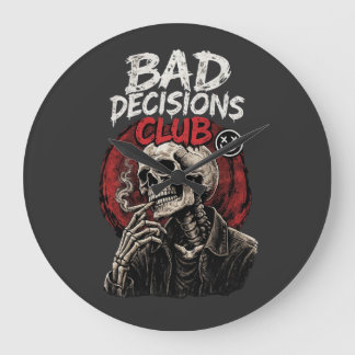 Bad Decisions Club Skeleton in Leather Jacket  ラージ壁時計
