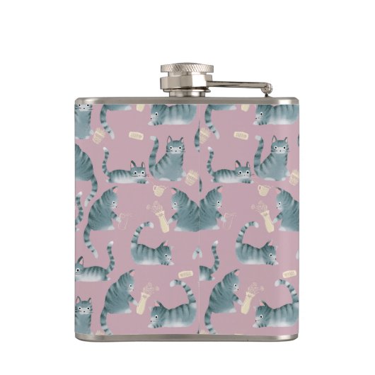 Bad Gray Tabby Cats Noking Over & Monogram フラスク (裏面)