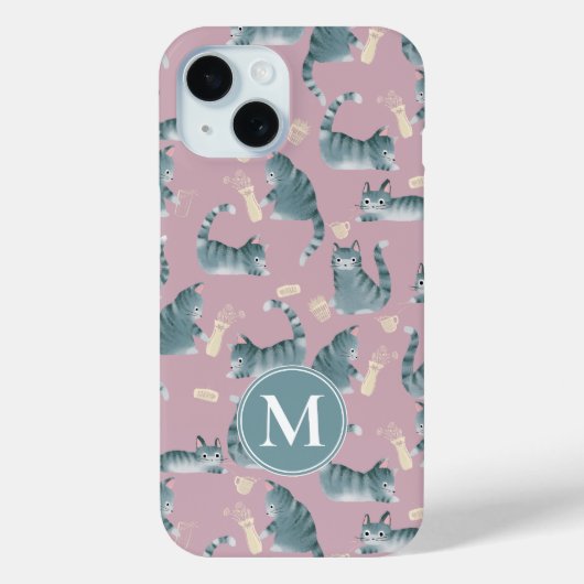 Bad Gray Tabby Cats Noking Over & Monogram Case-Mate iPhoneケース (裏面)