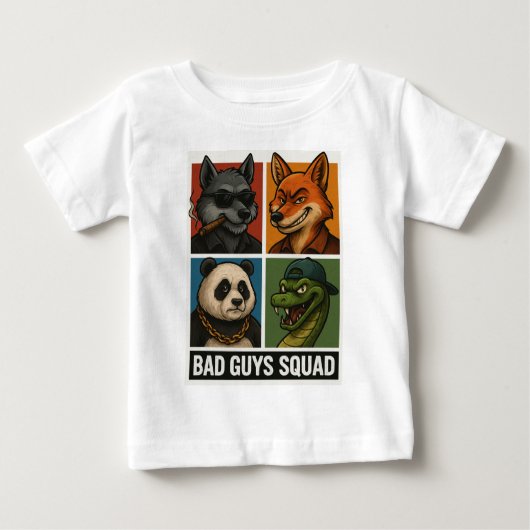 Bad Guys Squad – 動物おもしろい集団 ベビーTシャツ (正面)