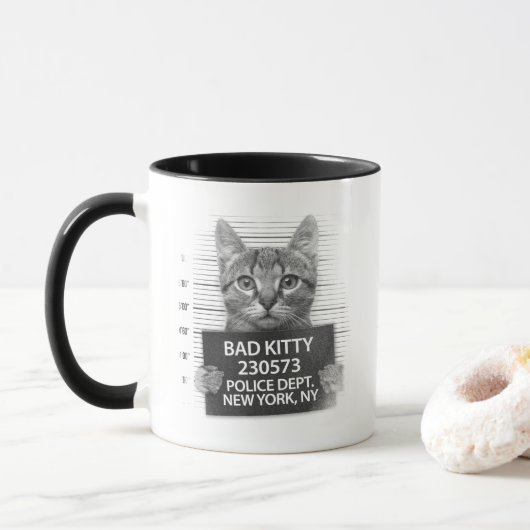 Bad Kitty Cat Police Stance Photo おもしろい Coffee Mug マグカップ (ドーナツ)
