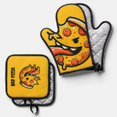 bad pizza funny food pepperoni italian 鍋つかみ&鍋敷きセット (正面/裏面)