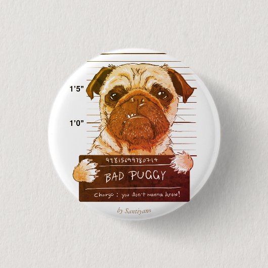 Bad Puggy badge rond 缶バッジ (正面)