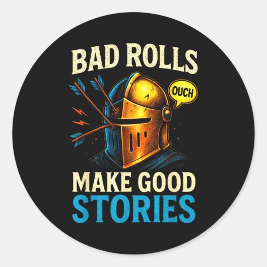 Bad Rolls Make Good Stories - Rpg Gaming Fun ラウンドシール (正面)