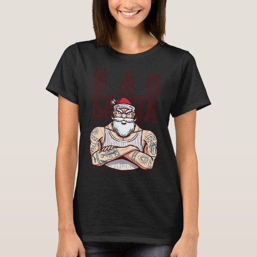 Bad tattoo santa christmas tシャツ (正面)