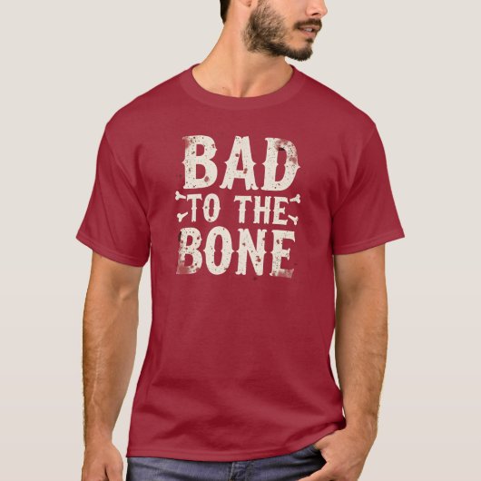 Bad to the Bone | おもしろハロウィンスケルトン Tシャツ (正面)