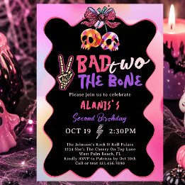 Bad Two The Bone ピンク パープル ガール 2歳の誕生日 招待状