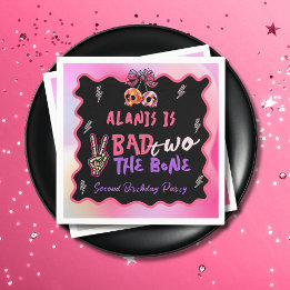 Bad Two The Bone ピンク パープル 2歳の誕生日パーティー スタンダードカクテルナプキン
