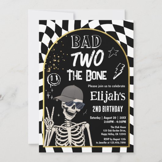 Bad TWO The Bone 2歳の誕生日ハロウィン 招待状 (正面)