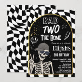 Bad TWO The Bone 2歳の誕生日ハロウィン 招待状 (正面/裏面)