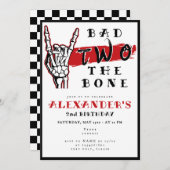 Bad Two The Bone 2nd Birthdayスケルトンハンド 招待状 (正面/裏面)