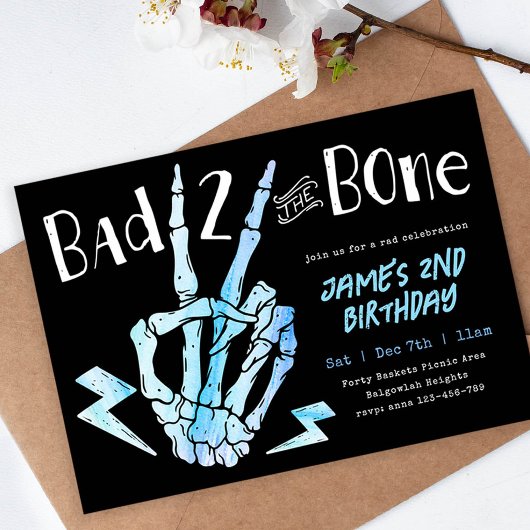 Bad TWO the Bone Boys ラジカルな2歳の誕生日 招待状