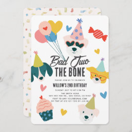 Bad Two the Bone Dogs Balloons 2nd Birthday 招待状