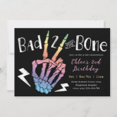 Bad TWO the Bone Girls パステルレインボー 2歳の誕生日 招待状 (正面)