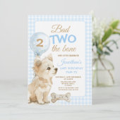 Bad Two the Bone Puppy 2nd Birthday Pawty Gingham 招待状 (スタンド正面)
