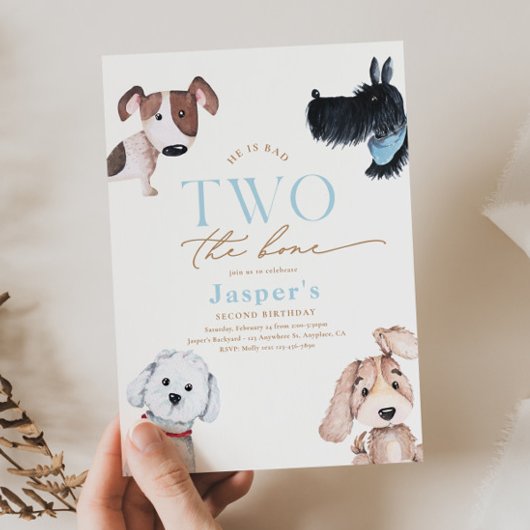 Bad TWO the Bone Puppy Birthday Invitation 招待状