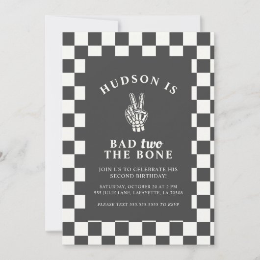 Bad TWO The Bone Second Birthday Invitations 招待状 (正面)